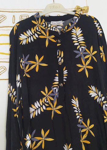 Sarı Çiçek Desenli Uzun Tunik - Görsel 3