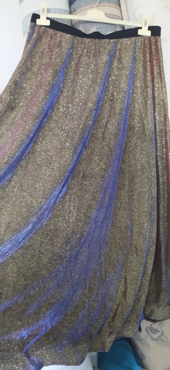 Drapeli Çok Renkli Uzun Kadın Etek - Görsel 4