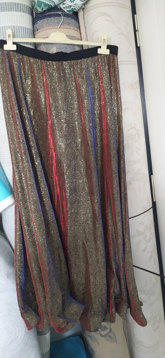 Drapeli Çok Renkli Uzun Kadın Etek - Görsel 2