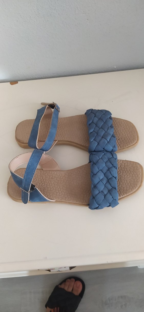 Mavi Örgü Detaylı Kadın Sandalet - Görsel 2