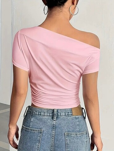 Sheinside Pembe düşük omuz bluz