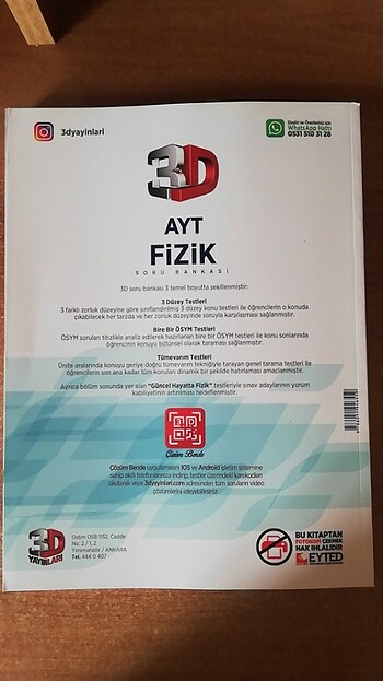  Beden Renk 3D YAYINLARI AYT FİZİK SORU BANKASI 