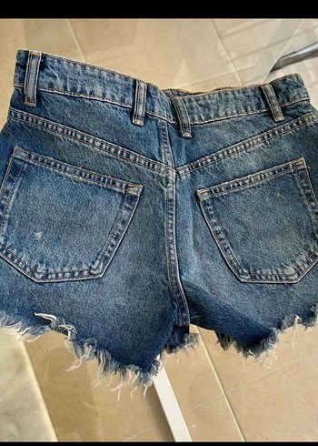 Zara Düğmeli Koyu Mavi Kadın Kot Şort