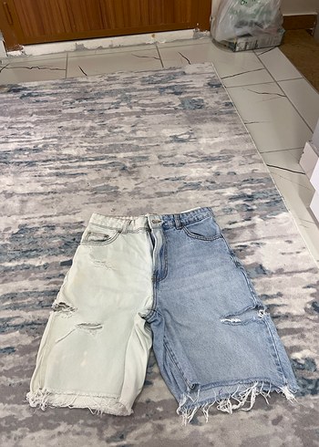 Bağcıklı İki Renkli Midi Denim Şort - Görsel 4