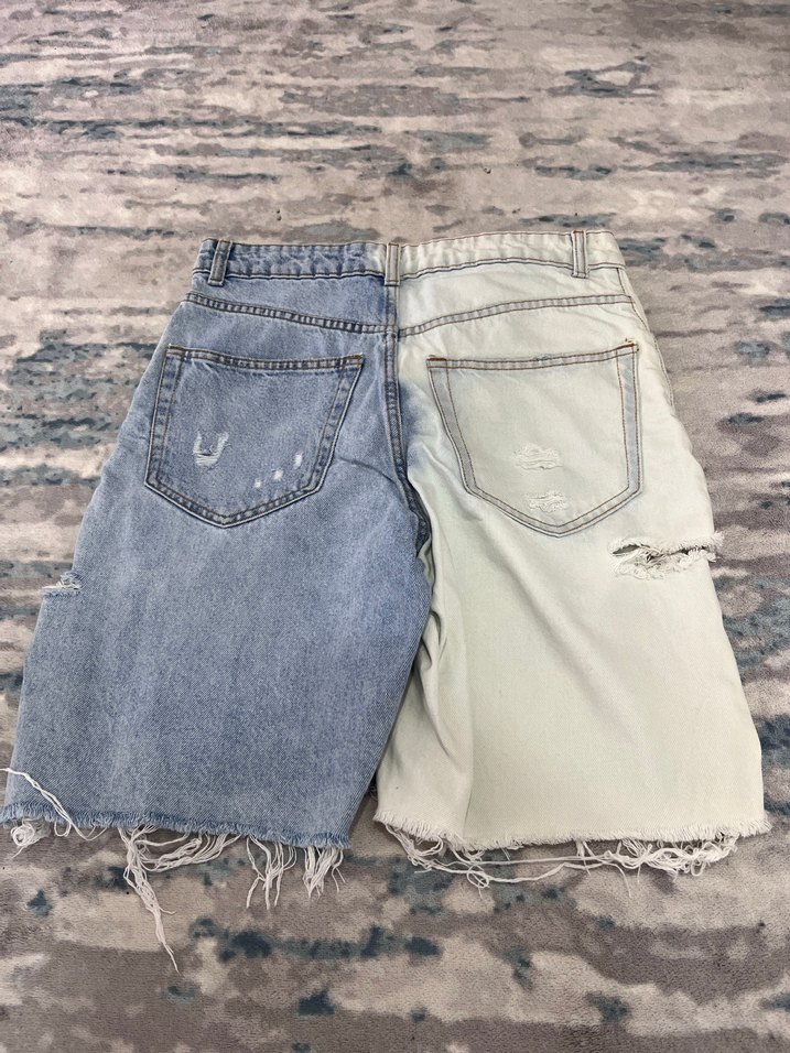 Bağcıklı İki Renkli Midi Denim Şort - Görsel 3