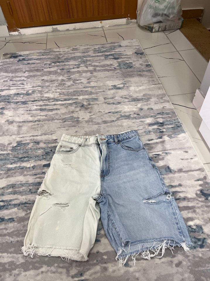 Bağcıklı İki Renkli Midi Denim Şort - Görsel 4