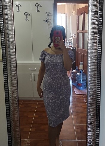 Lila çiçek desenli günlük elbise