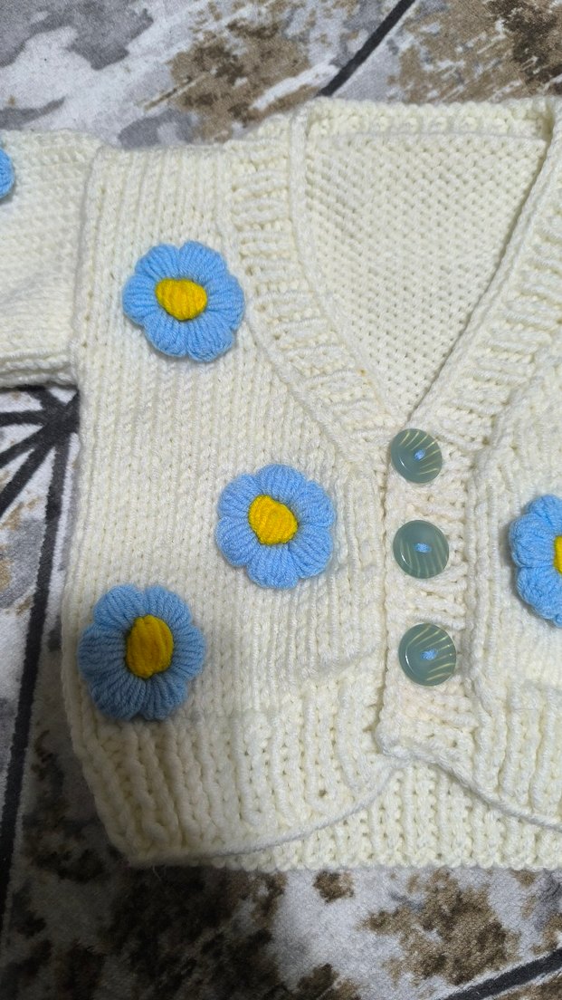 El Örgüsü Beyaz Kız Bebek Hırka - Görsel 2