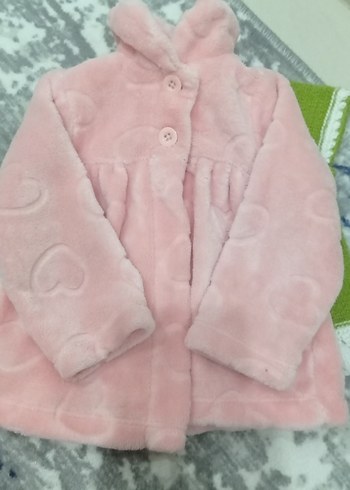 Kız Çocuk Pembe Düğmeli Peluş Kaban - Görsel 2