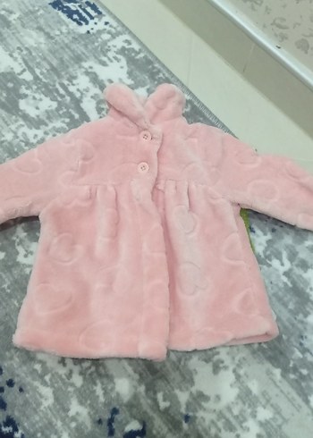 Kız Çocuk Pembe Düğmeli Peluş Kaban - Görsel 3