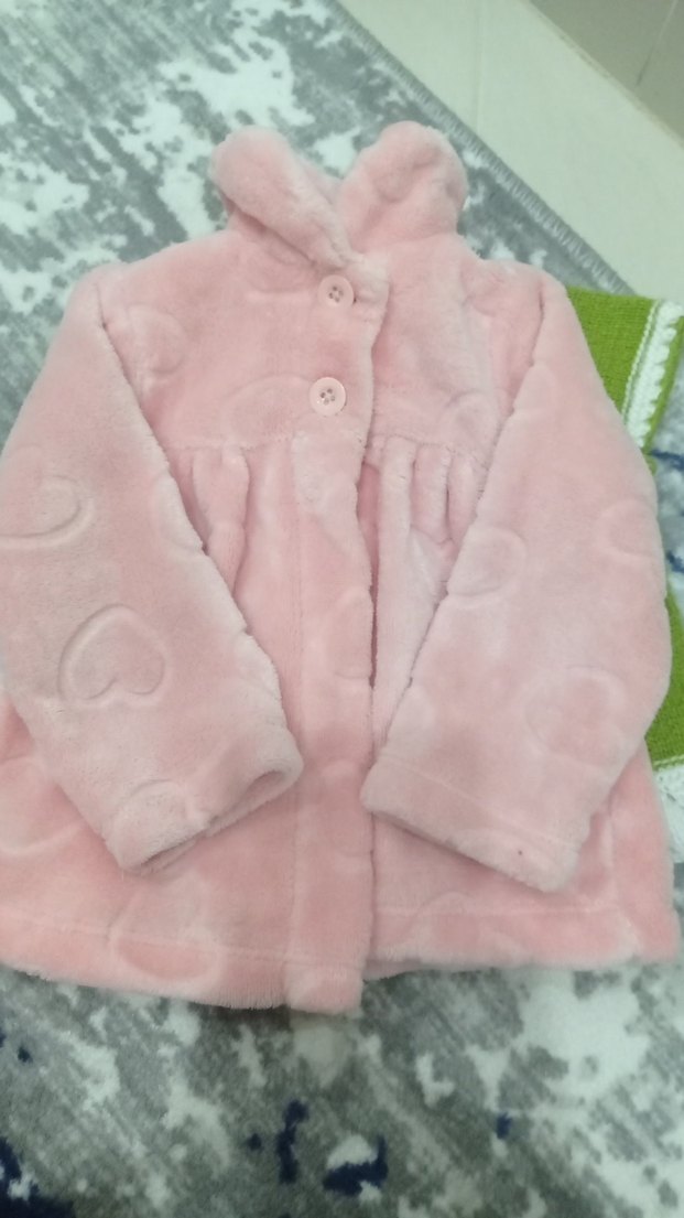 Kız Çocuk Pembe Düğmeli Peluş Kaban - Görsel 2