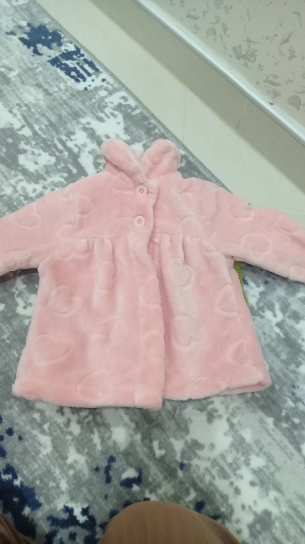 Kız Çocuk Pembe Düğmeli Peluş Kaban - Görsel 3