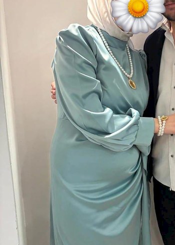 Uzun Turkuaz Drapeli Kadın Abiye Elbise - Görsel 2
