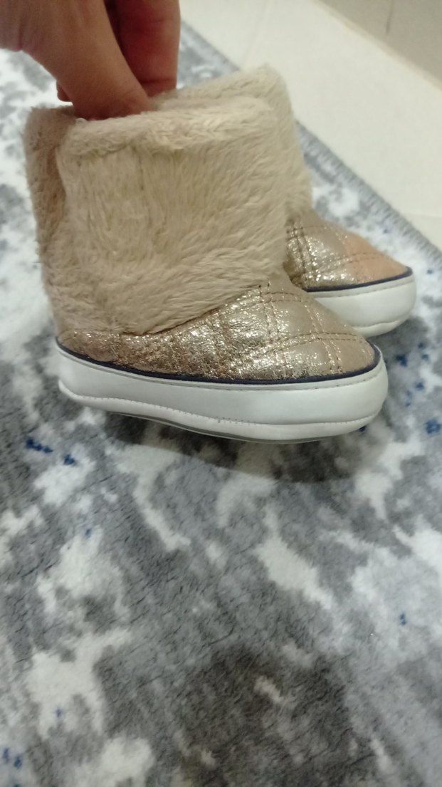 Kız Çocuk Bej Parlak Yılan Desenli Tüylü Bot - Görsel 2