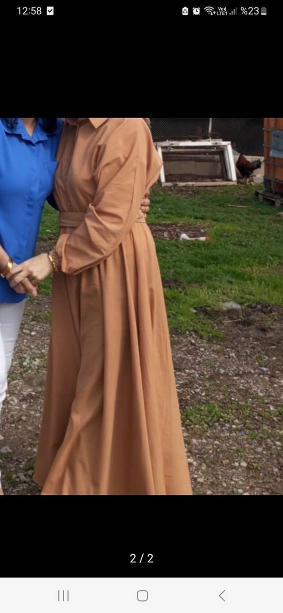 Diger Bej Uzun Kloş Elbise - Görsel 2