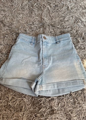 Düğmeli Mavi Mini Denim Şort HM