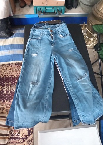 7 Yaş Beden mavi Renk kiz Çocuk Mavi Denim Kemerli Pantolon