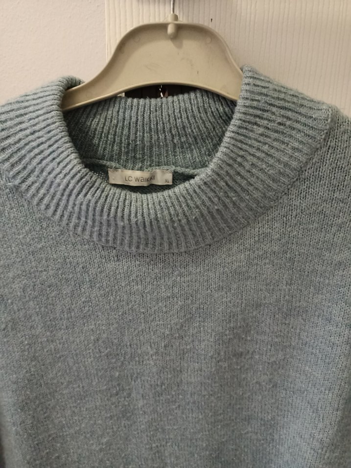 Mavi, Örgü, Uzun Kollu Kadın Kazak - Görsel 2