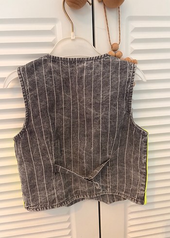 24-36 Ay Beden Erkek Çocuk Gri Düğmeli Denim Yelek
