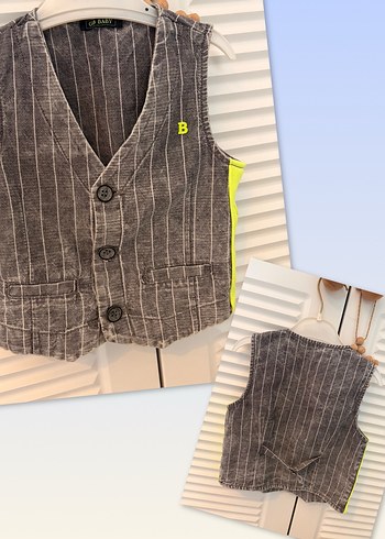 BG Store Erkek Çocuk Gri Düğmeli Denim Yelek