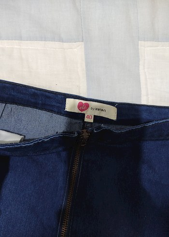 Navy Renkli Fermuarlı Kadın Denim Midi Etek - Görsel 2
