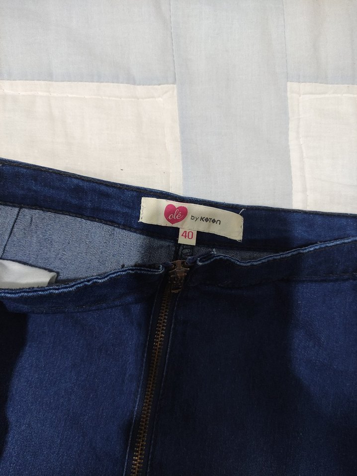 Navy Renkli Fermuarlı Kadın Denim Midi Etek - Görsel 2