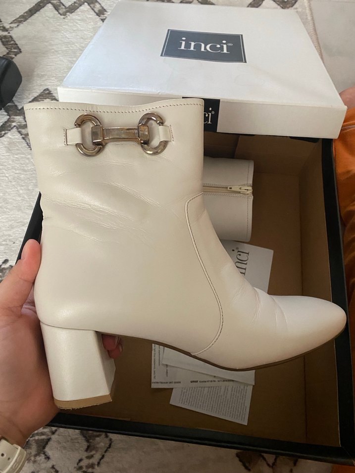 İnci Bej Tokalı Kadın Blok Topuklu Bot - Görsel 4