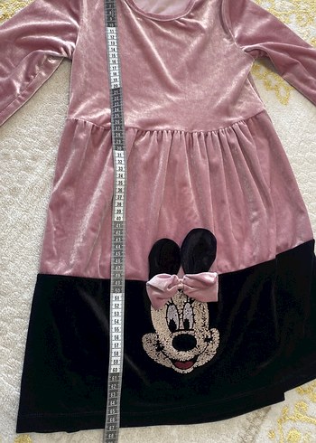 LC Waikiki Kız Çocuk Pembe Kadife Elbise Minnie Nakışlı