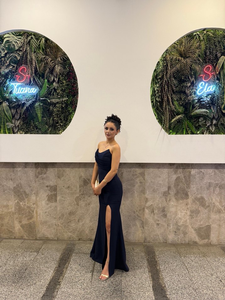 Lacivert Drapeli Uzun Abiye Elbise - Görsel 2