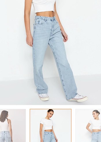 Bol Kesim Beyaz Denim Jean