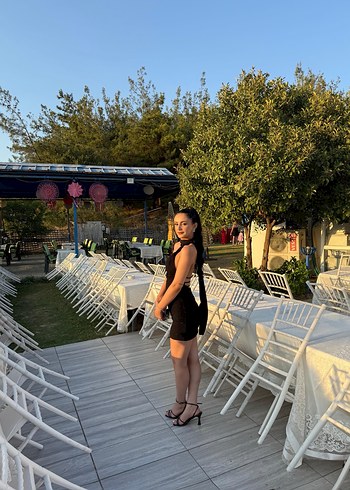 Siyah Mini Drapeli Straplez Kadın Elbise - Görsel 4