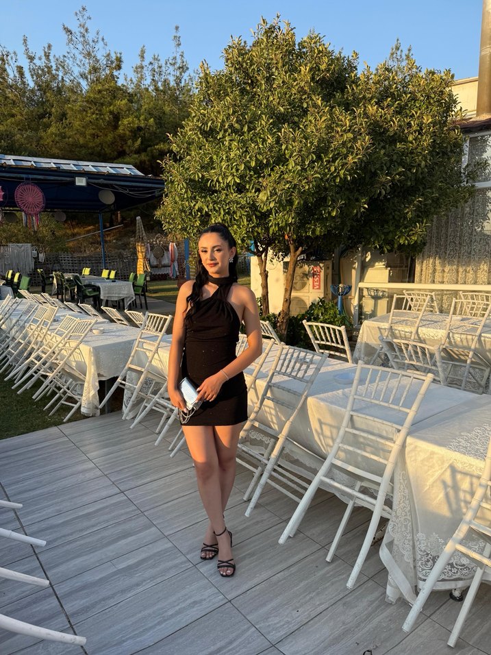 Siyah Mini Drapeli Straplez Kadın Elbise - Görsel 3