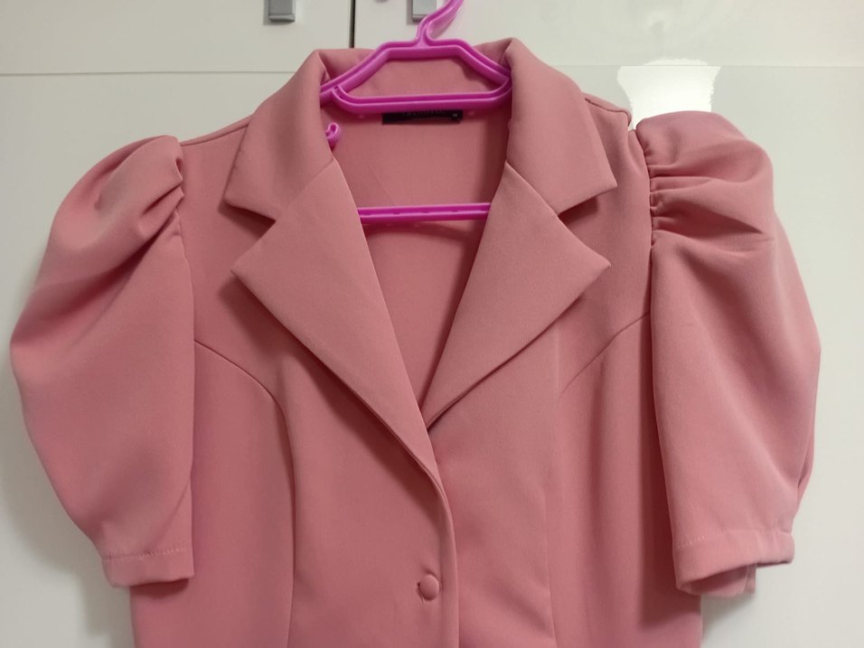 Pembe Düğmeli Balon Kol Elbise - Görsel 2