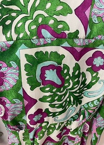 Mango marka desenli saten elbise - Görsel 6