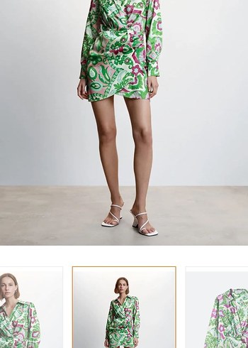 Mango marka desenli saten elbise - Görsel 7