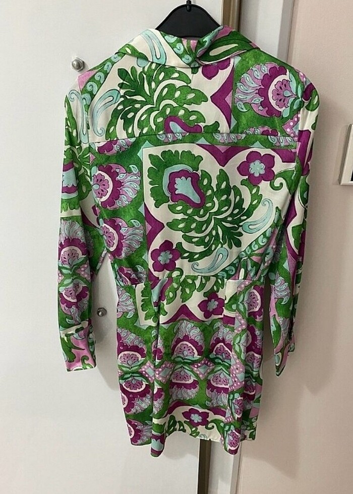 Mango marka desenli saten elbise - Görsel 2