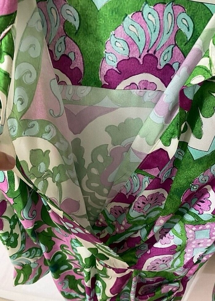 Mango marka desenli saten elbise - Görsel 5