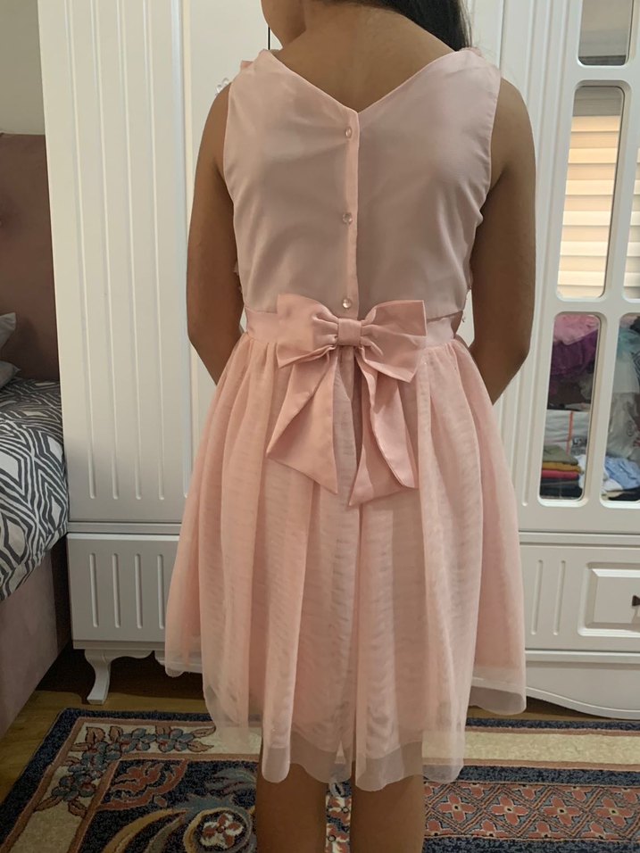 Kız Çocuk Pembe Fırfırlı Straplez Elbise - Görsel 3