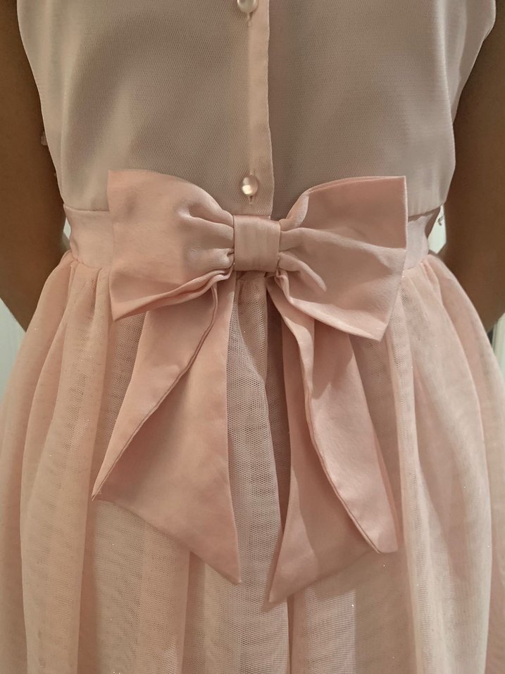 Kız Çocuk Pembe Fırfırlı Straplez Elbise - Görsel 4