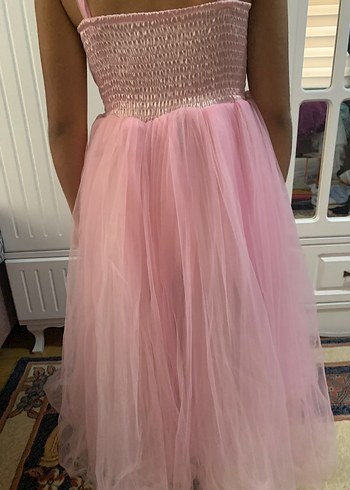 Pudra Rengi Kız Çocuk Drapeli Elbise - Görsel 4