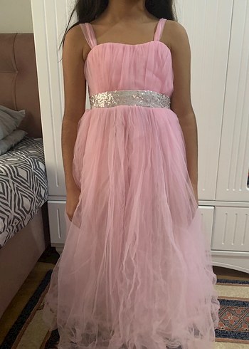 Pudra Rengi Kız Çocuk Drapeli Elbise - Görsel 2