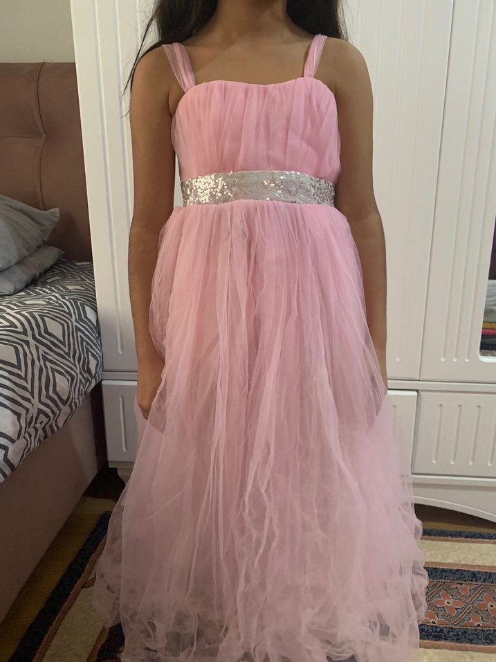 Pudra Rengi Kız Çocuk Drapeli Elbise - Görsel 2