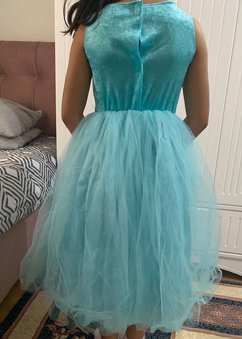 Mavi Nakışlı Şeffaf Kapüşonlu Kız Elbisesi - Görsel 6