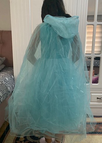 Mavi Nakışlı Şeffaf Kapüşonlu Kız Elbisesi - Görsel 2