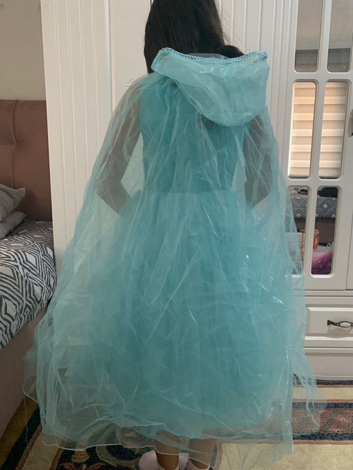 Mavi Nakışlı Şeffaf Kapüşonlu Kız Elbisesi - Görsel 2