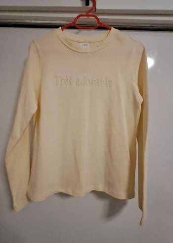 Zara Kız Çocuk Bej Uzun Kollu Basic Tişört - Görsel 3