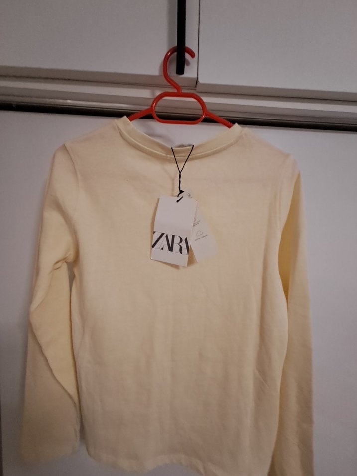 Zara Kız Çocuk Bej Uzun Kollu Basic Tişört - Görsel 4