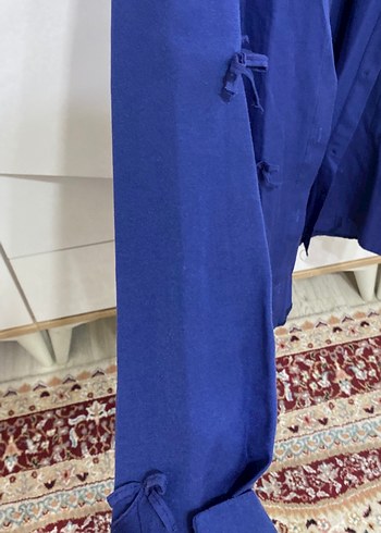 Kadın Mavi Uzun Kollu Salaş Gömlek - Görsel 2