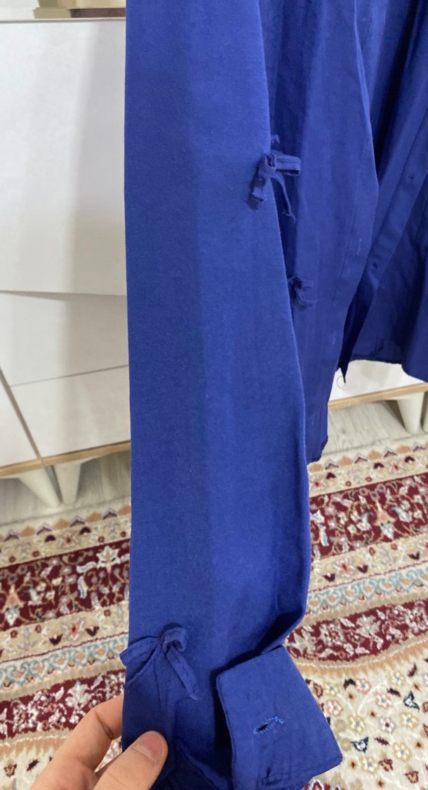 Kadın Mavi Uzun Kollu Salaş Gömlek - Görsel 2