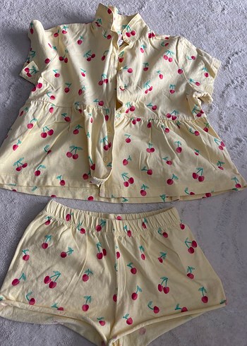 Sarı Kiraz Desenli Kısa Kollu çocuk pijama - Görsel 2
